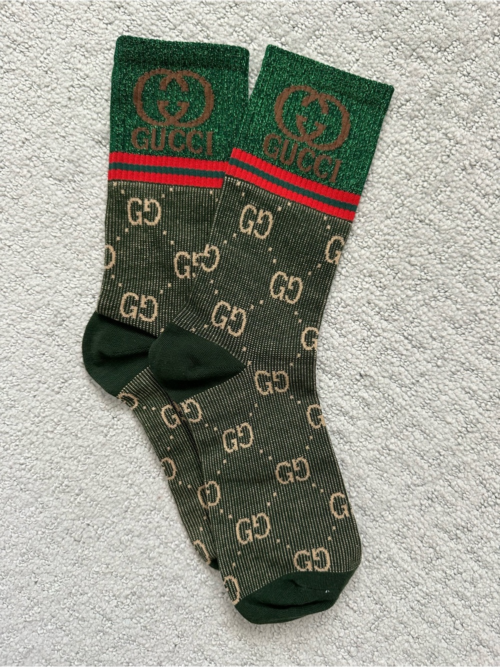 Gucci Green and Red GG Logo Crew Socks